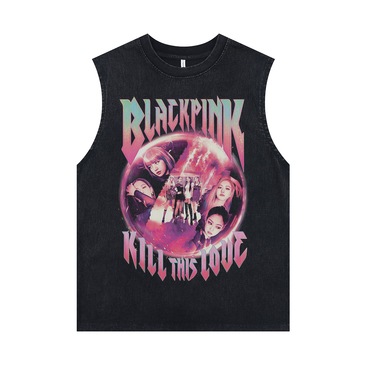 Blackpink sleeveless t-shirt vintage band vest retro tank top in acid wash black