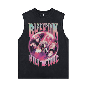 Blackpink sleeveless t-shirt vintage band vest retro tank top in acid wash black