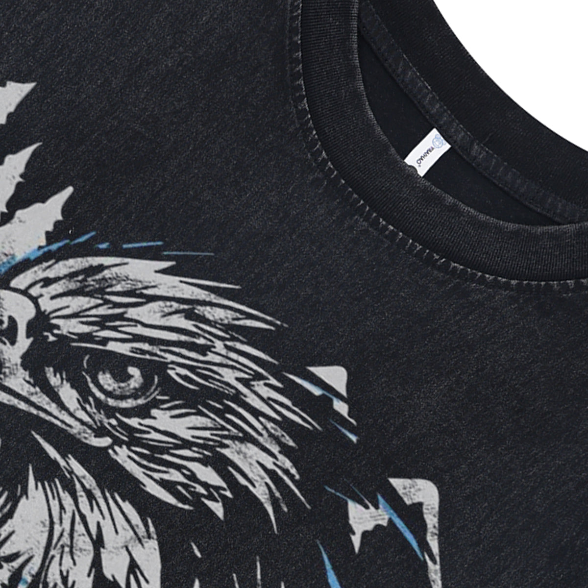 Eagle print sleeveless t-shirt 80s pattern surfer vest retro bird cartoon tank top in acid wash black