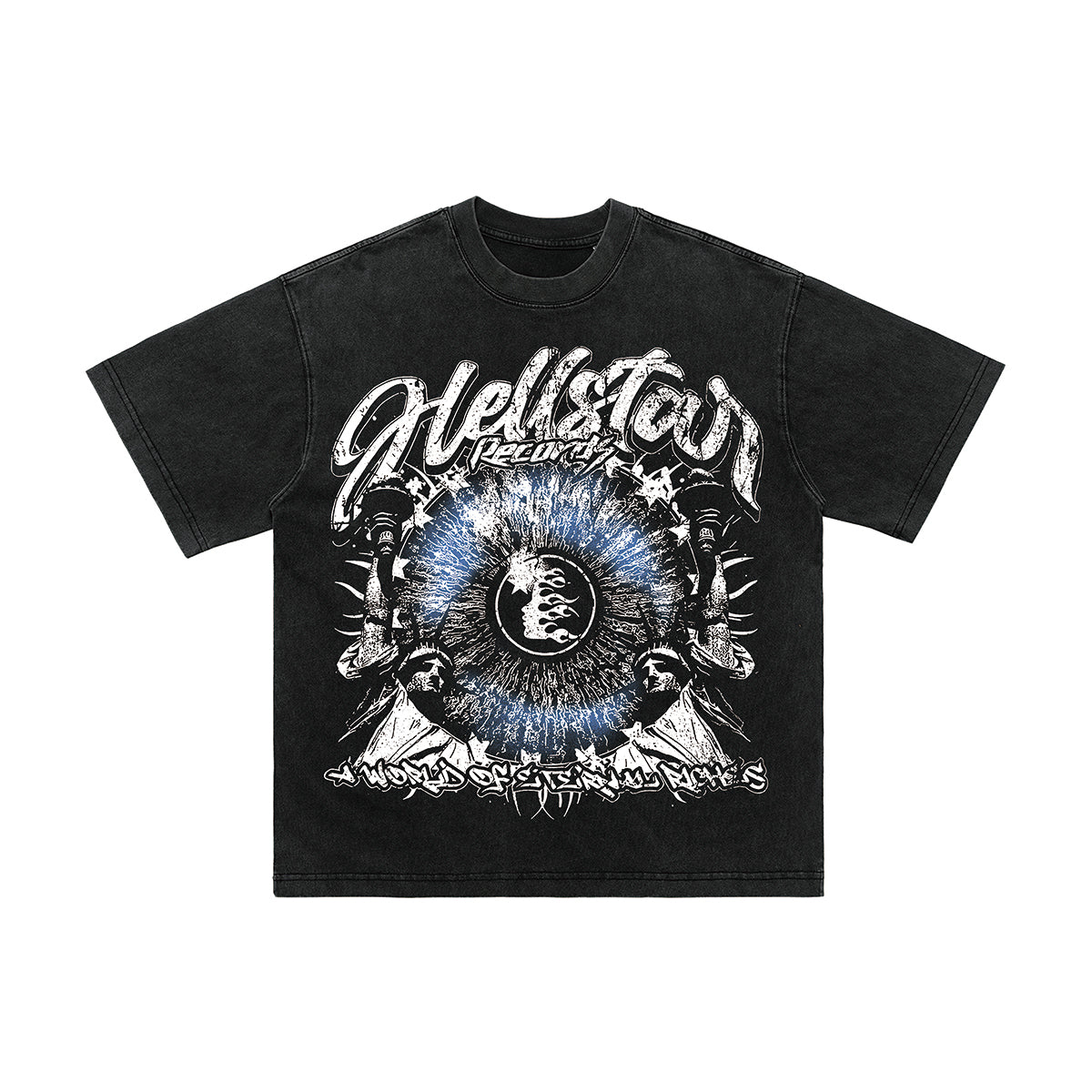 Psychedelic graffiti t-shirt hell slogan top grunge tee in black