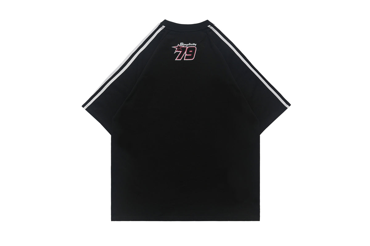 Racing t-shirt motorsports tee y2k sports top striped jumper in black