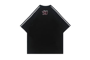 Racing t-shirt motorsports tee y2k sports top striped jumper in black