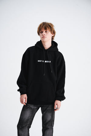 Volcano print hoodie gorpcore flame pullover less is more slogan jumper in black