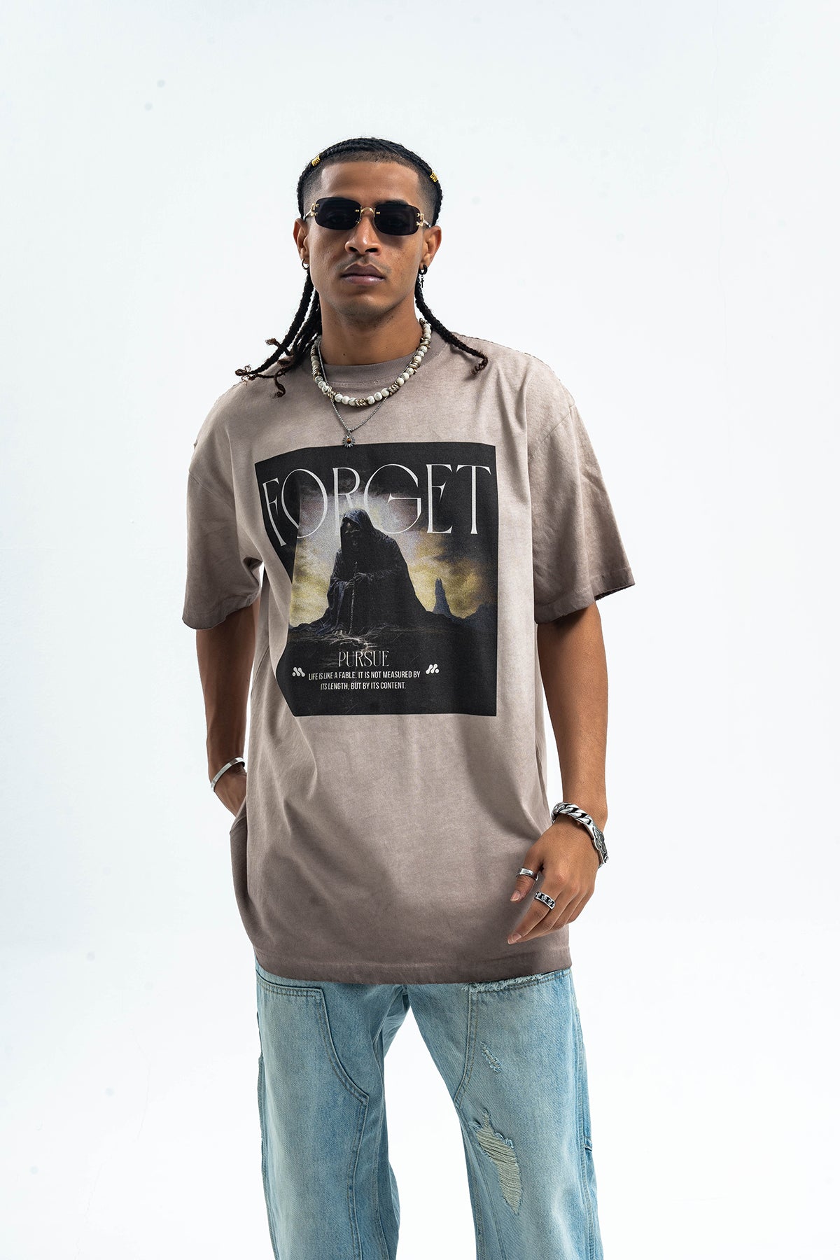 Gothic t-shirt desert monster top creepy print tee in grey