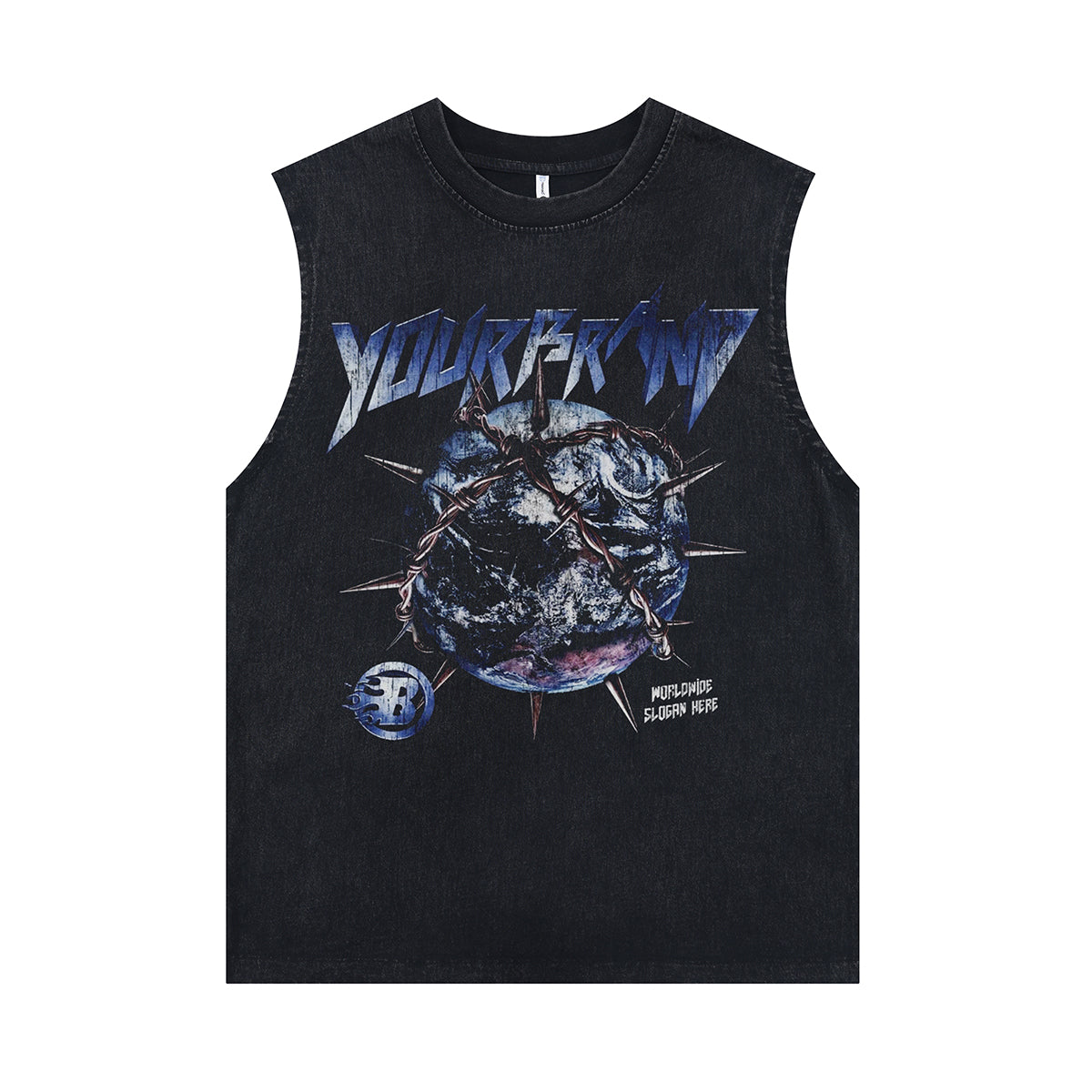 Earth print vintage sleeveless t-shirt gothic surfer vest retro creepy tank top in acid wash black