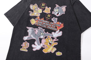 Vintage cat & mouse t-shirt retro cartoon tee Tom Jerry top in grey