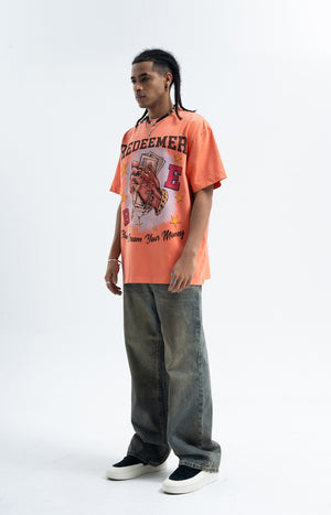 Money slogan t-shirt praying hands top cross print tee in red