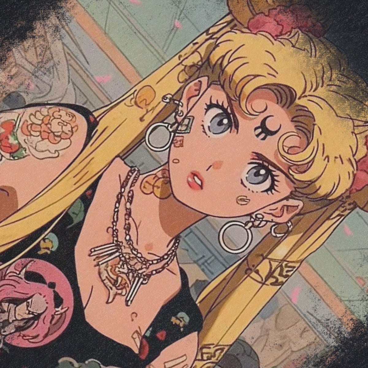 Sailor Moon sleeveless t-shirt vintage anime vest retro cartoon tank top in acid wash black