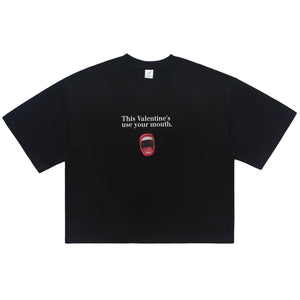 Valentines day t-shirt mouth print top y2k lovers tee in black