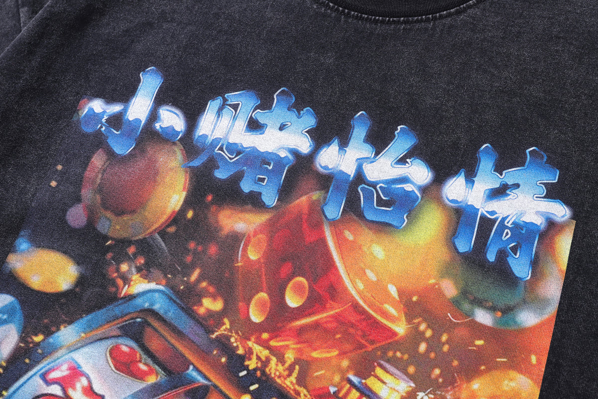 Gambler t-shirt 777 print tee retro casino poster top in vintage grey