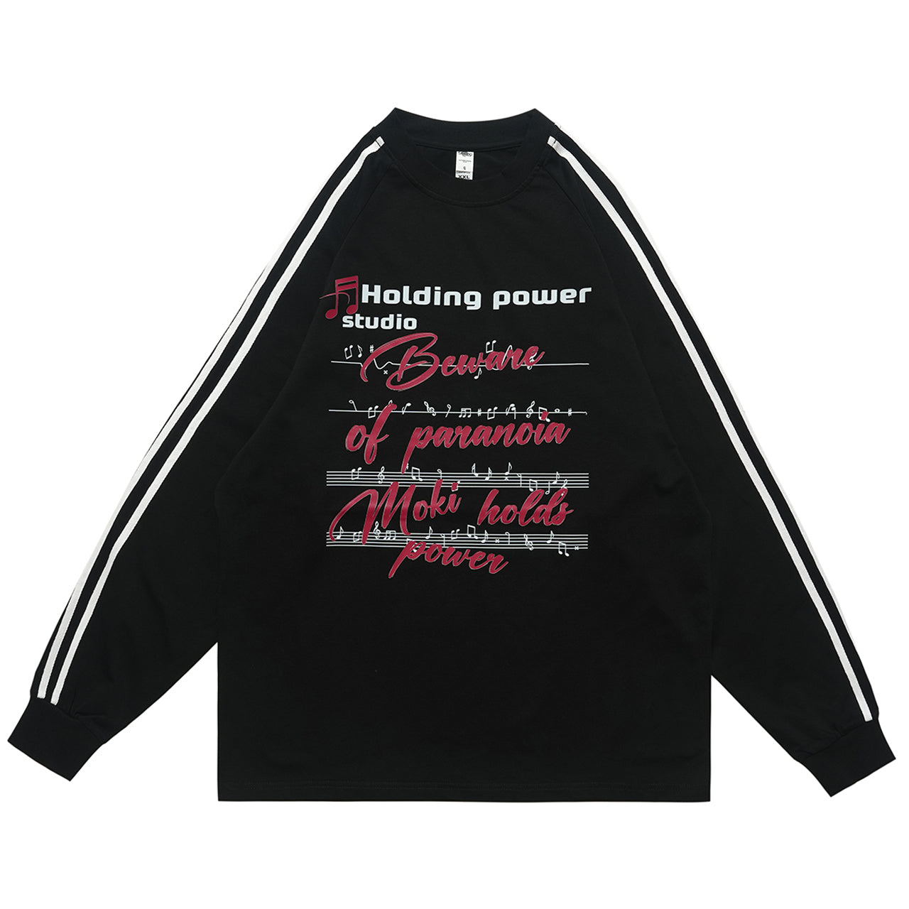 Paranoia slogan jumper long sleeve striped top music notes print retro t-shirt in black