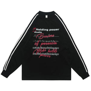 Paranoia slogan jumper long sleeve striped top music notes print retro t-shirt in white