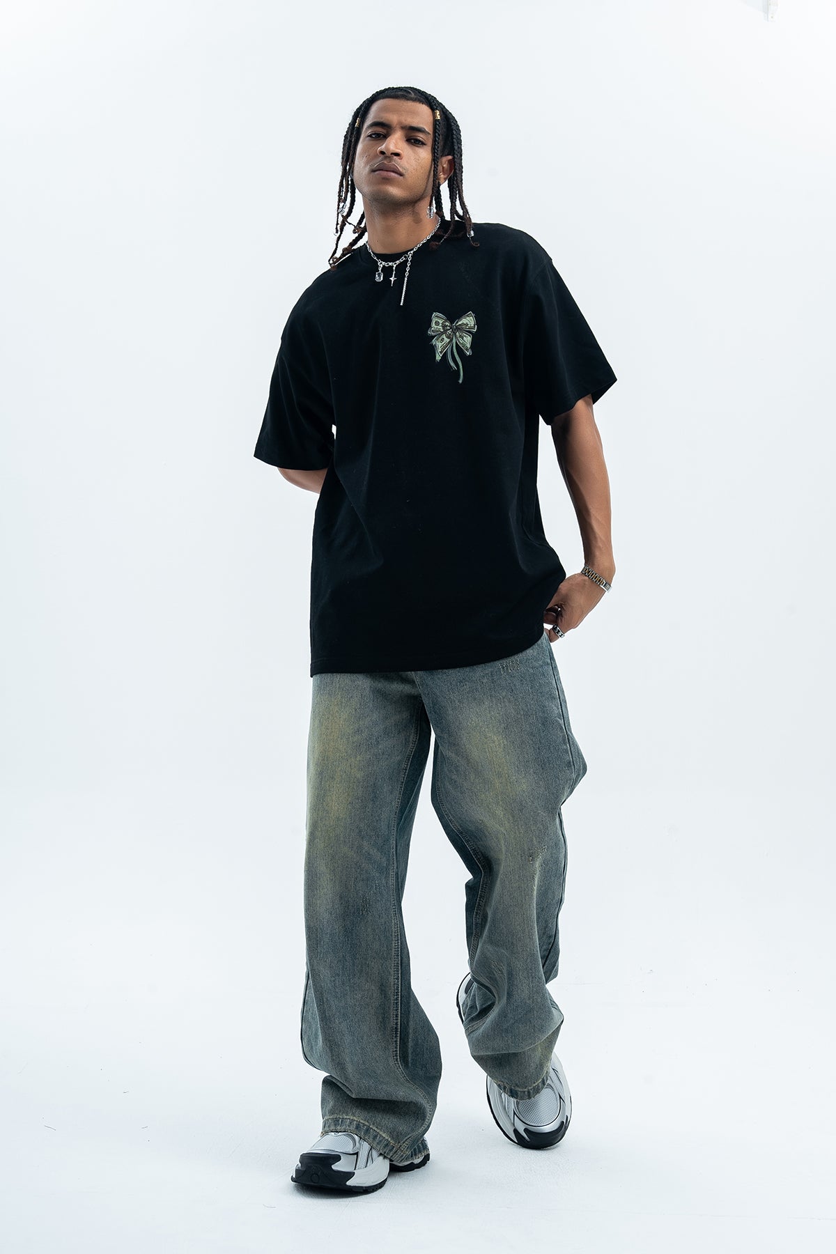 Money print t-shirt dollar sign tee hip-hop top rapper jumper black