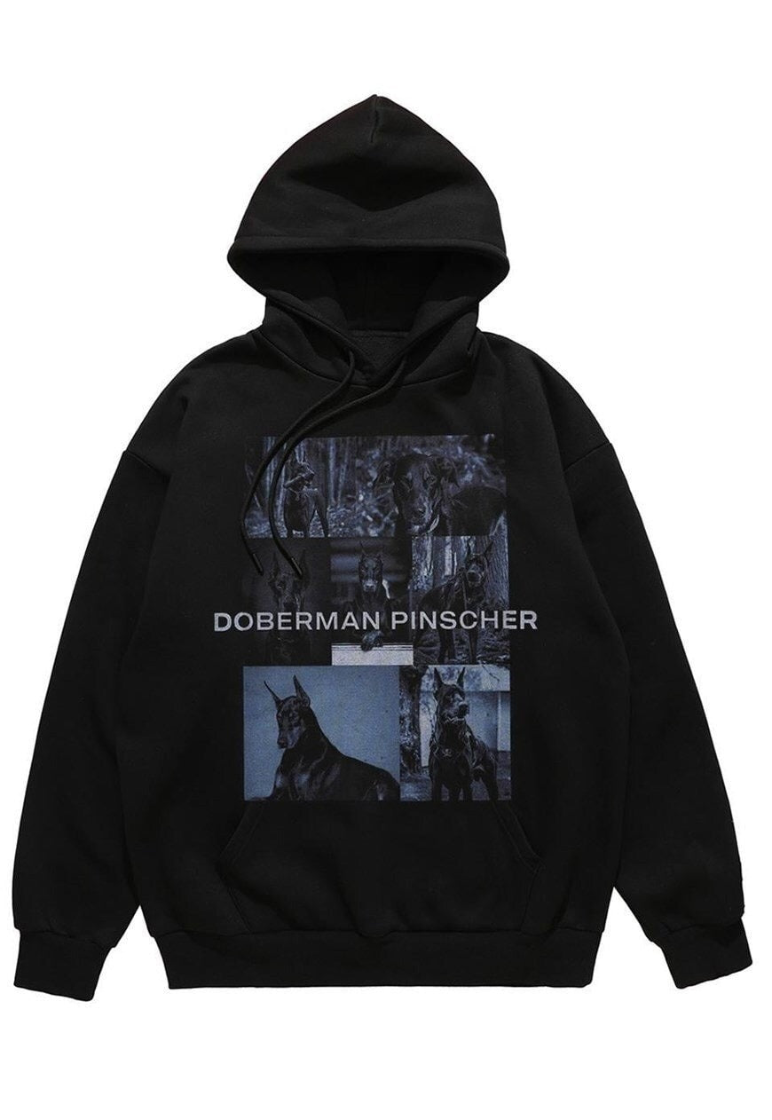 Doberman hoodie Pinscher print pullover grunge dog jumper