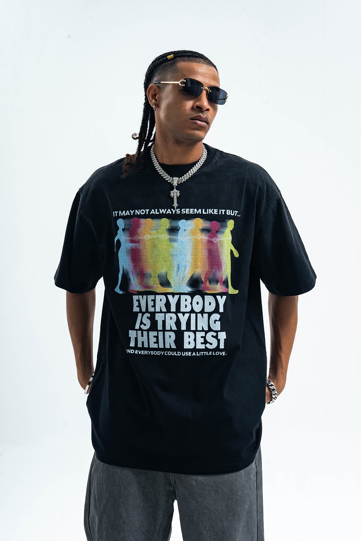 Motivational t-shirt psychedelic top gradient grunge tee in black