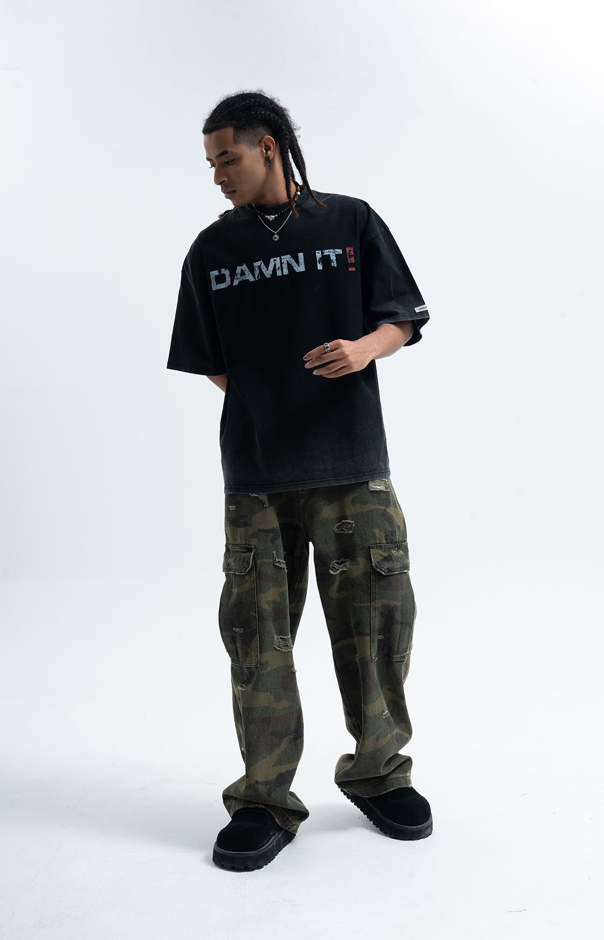 Damn it slogan t-shirt funky tee retro 00s top in black