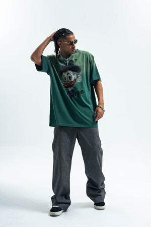 Duck cartoon t-shirt retro print tee old school top in green