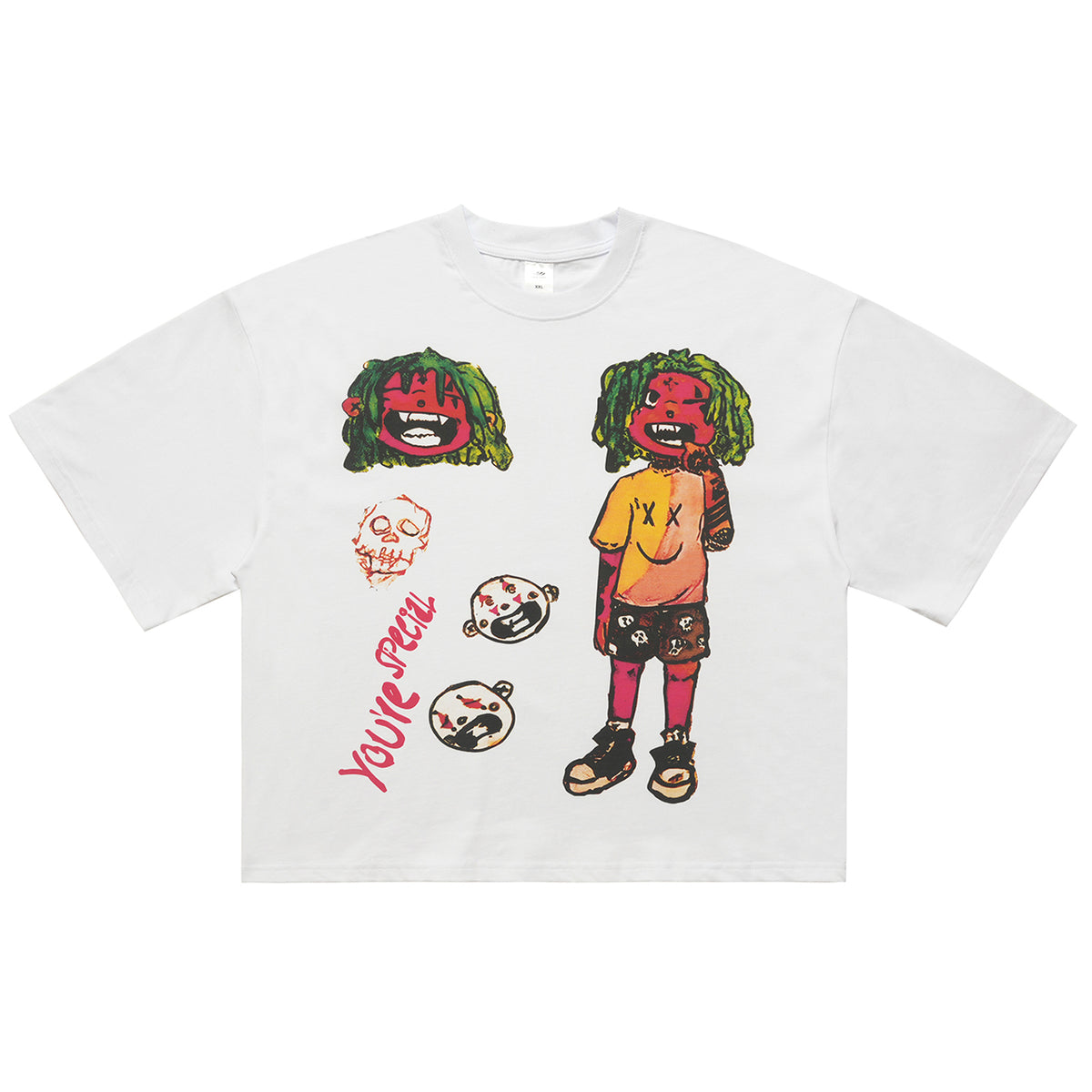 Hip-hop cartoon t-shirt rapper top 00s gangster tee in white