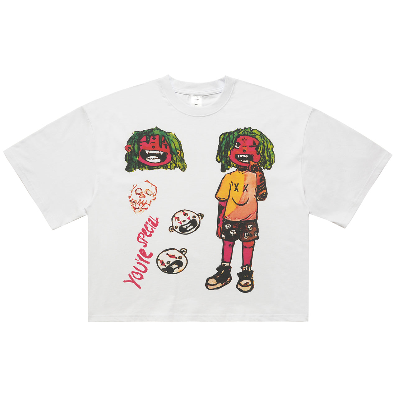 Hip-hop cartoon t-shirt rapper top 00s gangster tee in white