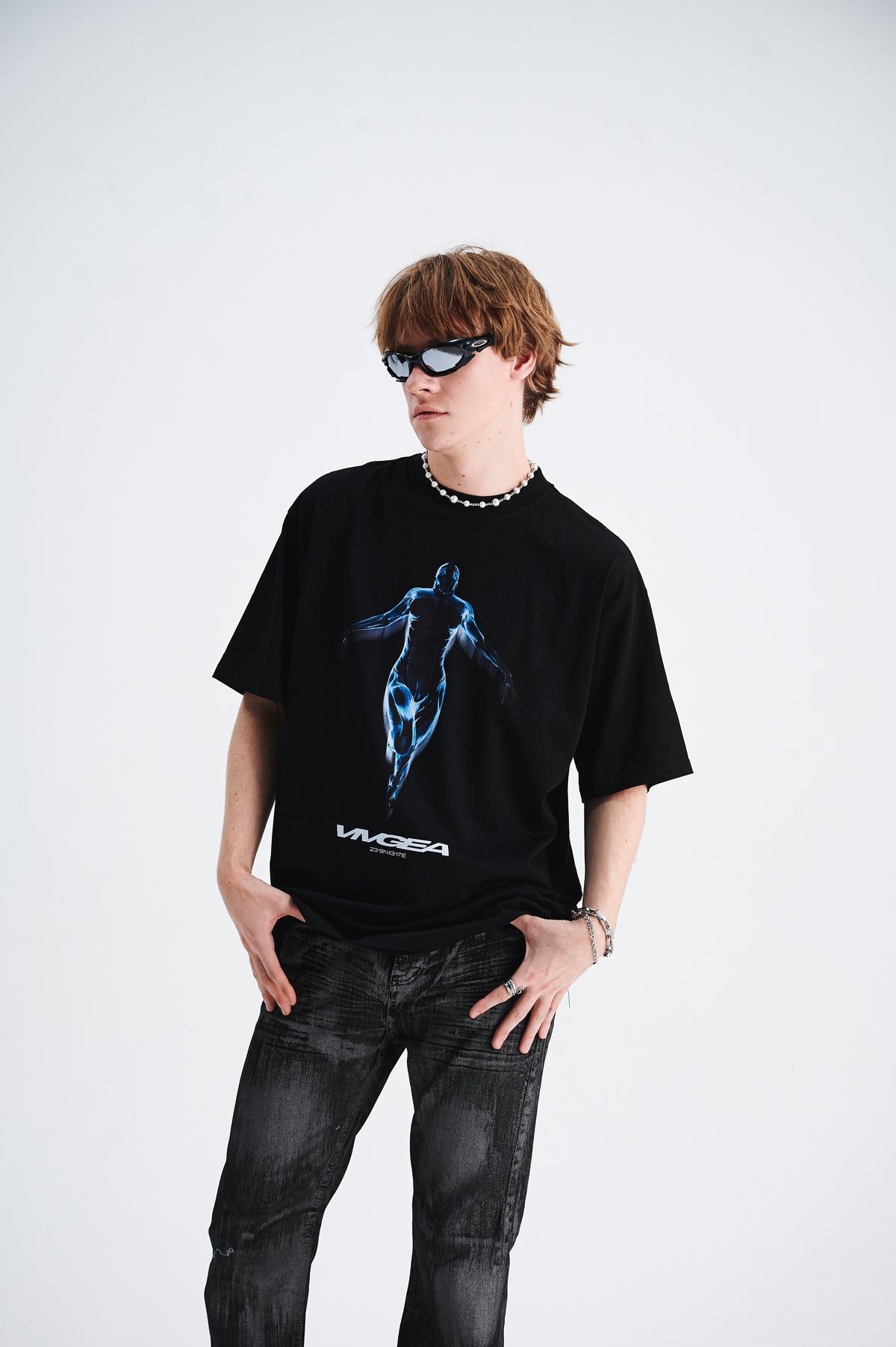 Cyber human t-shirt psychedelic top futuristic tee in white