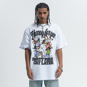Party slogan t-shirt retro cartoon top 90s tee in black