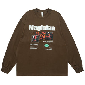 Magician slogan jumper long sleeve singer t-shirt rocker top in white