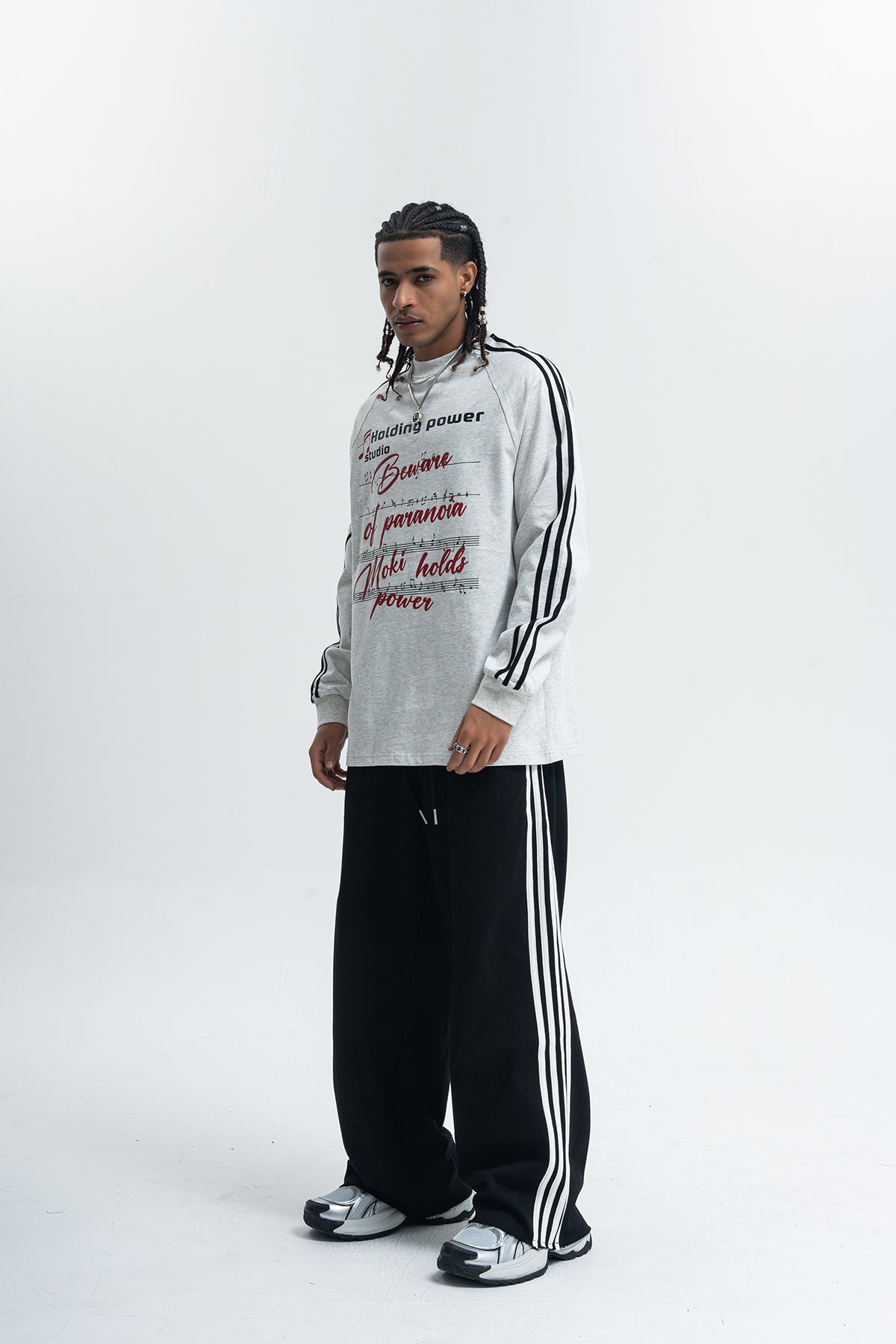 Paranoia slogan jumper long sleeve striped top music notes print retro t-shirt in white