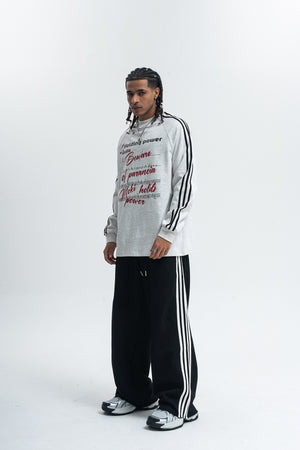 Paranoia slogan jumper long sleeve striped top music notes print retro t-shirt in white