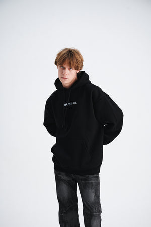 Middle finger print hoodie retro gunge jumper hip-hop pullover balaclava top in black