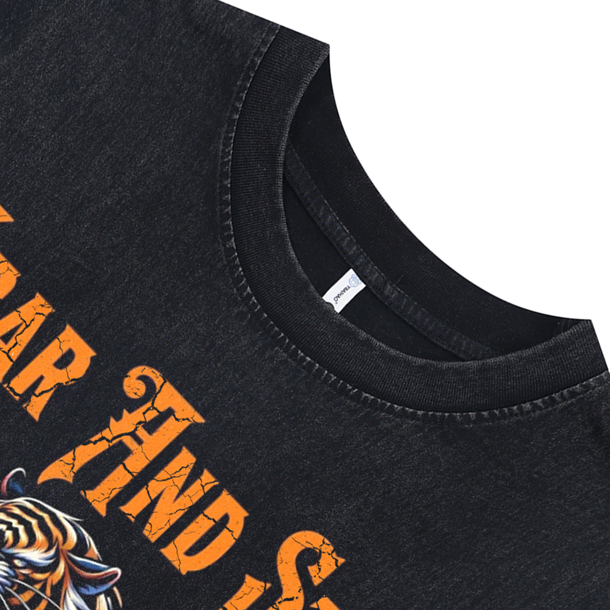 Japanese cartoon sleeveless t-shirt Bengal tiger cartoon surfer vest Samurai poster tank top in acid wash black