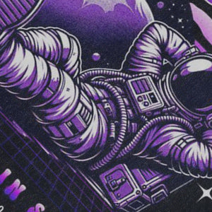 Spaceman print sleeveless t-shirt astronaut cartoon surfer vest retro tank top in acid wash black