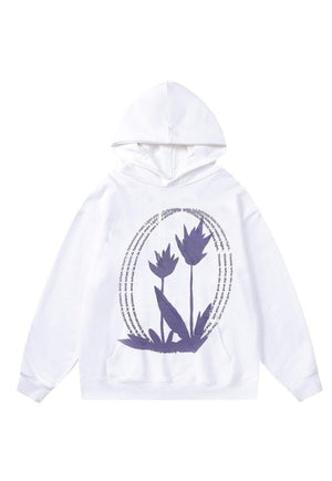 Floral hoodie anime pullover raver top flower jumper white