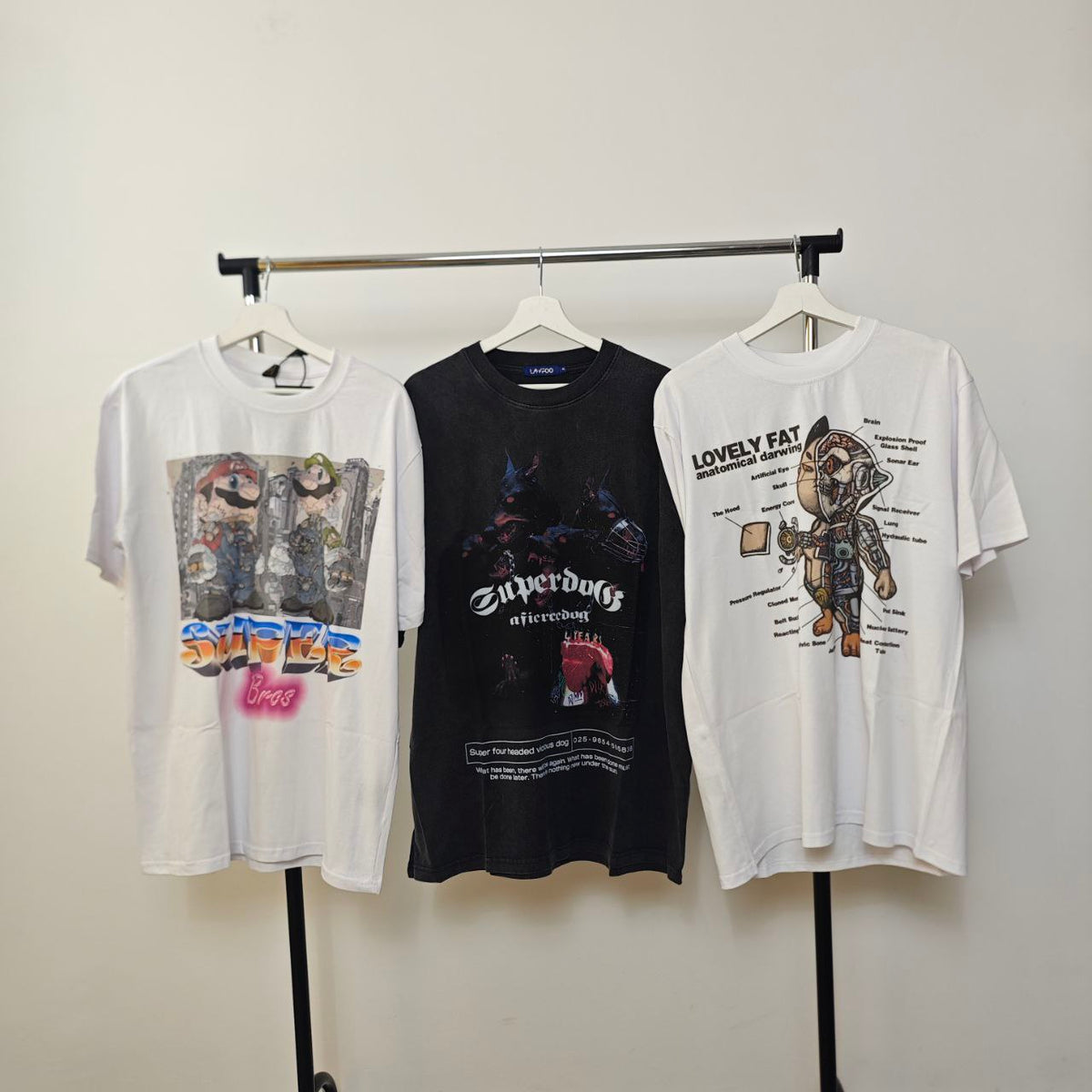 Anime print t-shirt tank top surfer vintage wash sample sale 3 for 2