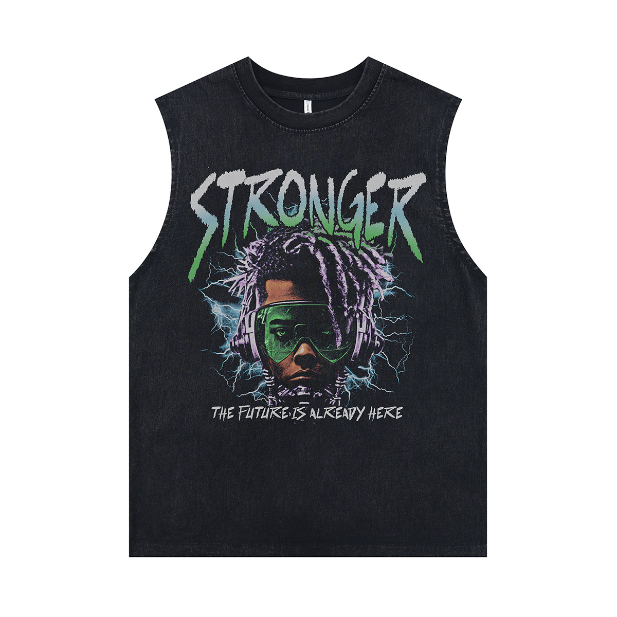 Future vintage sleeveless t-shirt gansgter surfer vest retro rapper tank top in acid wash black