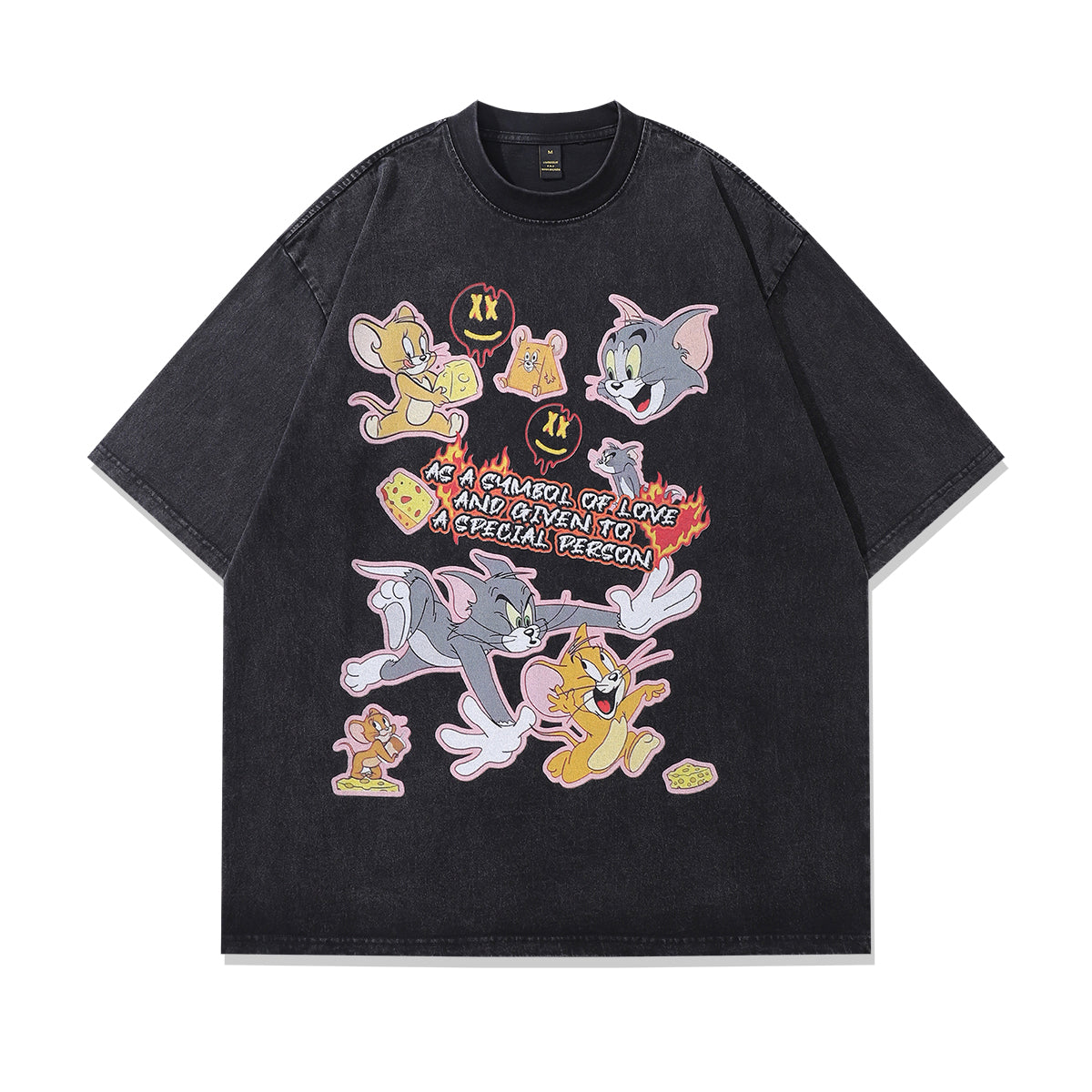 Vintage cat & mouse t-shirt retro cartoon tee Tom Jerry top in grey