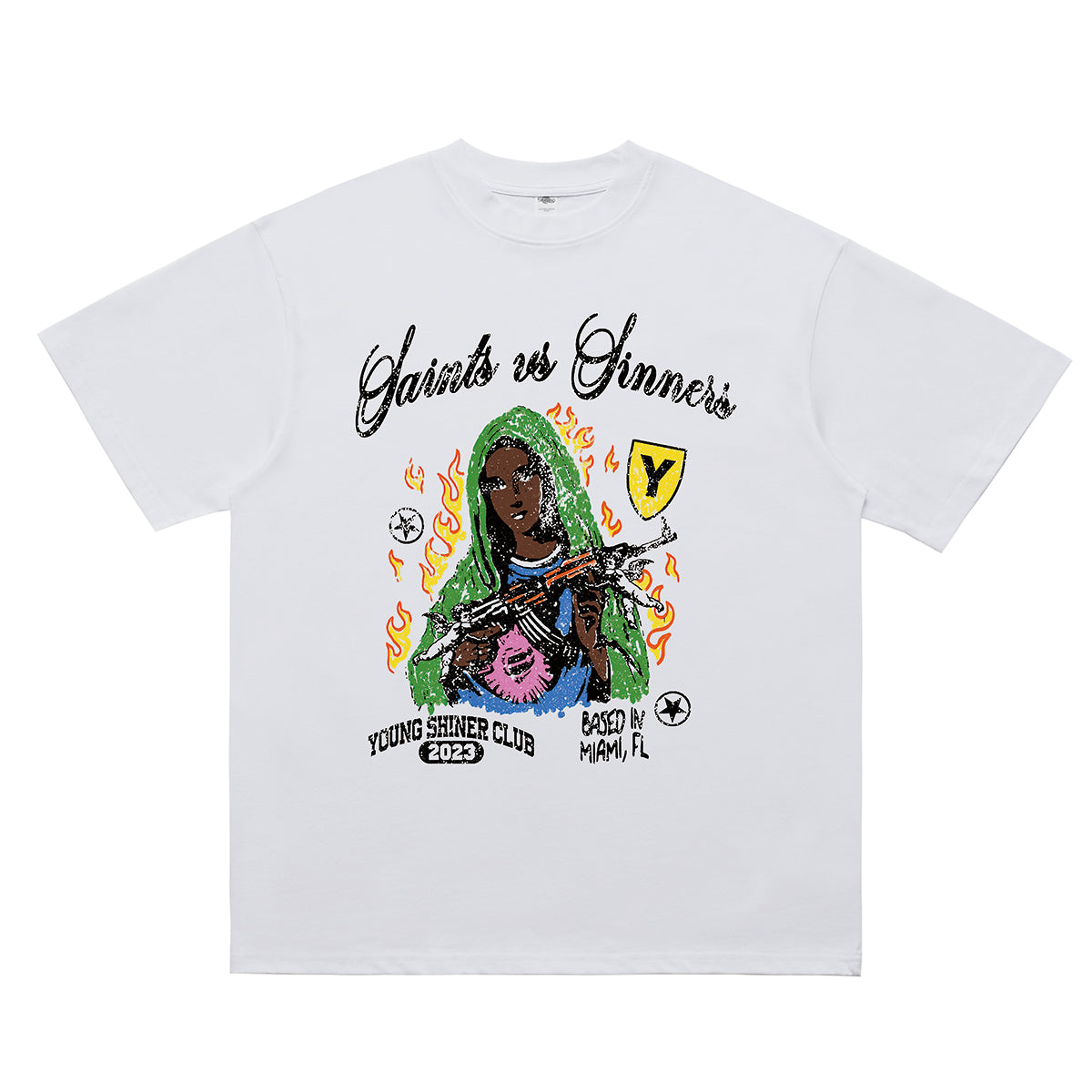 Virgin Mary t-shirt Saint print tee 00s graffiti top in black