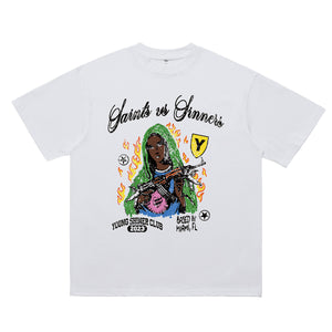 Virgin Mary t-shirt Saint print tee 00s graffiti top in black