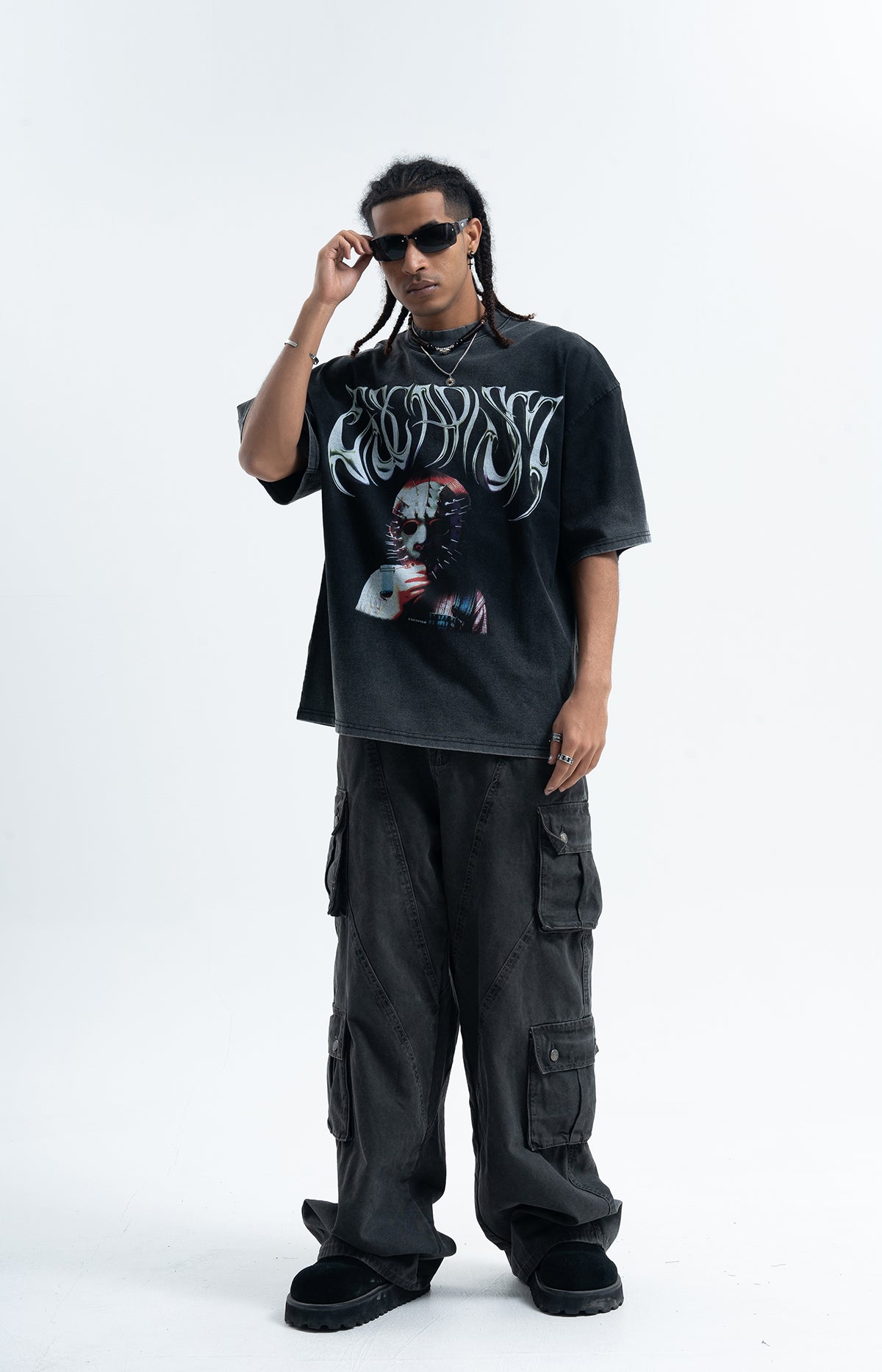 Creepy mask t-shirt scary movie top horror tee retro jumper in grey