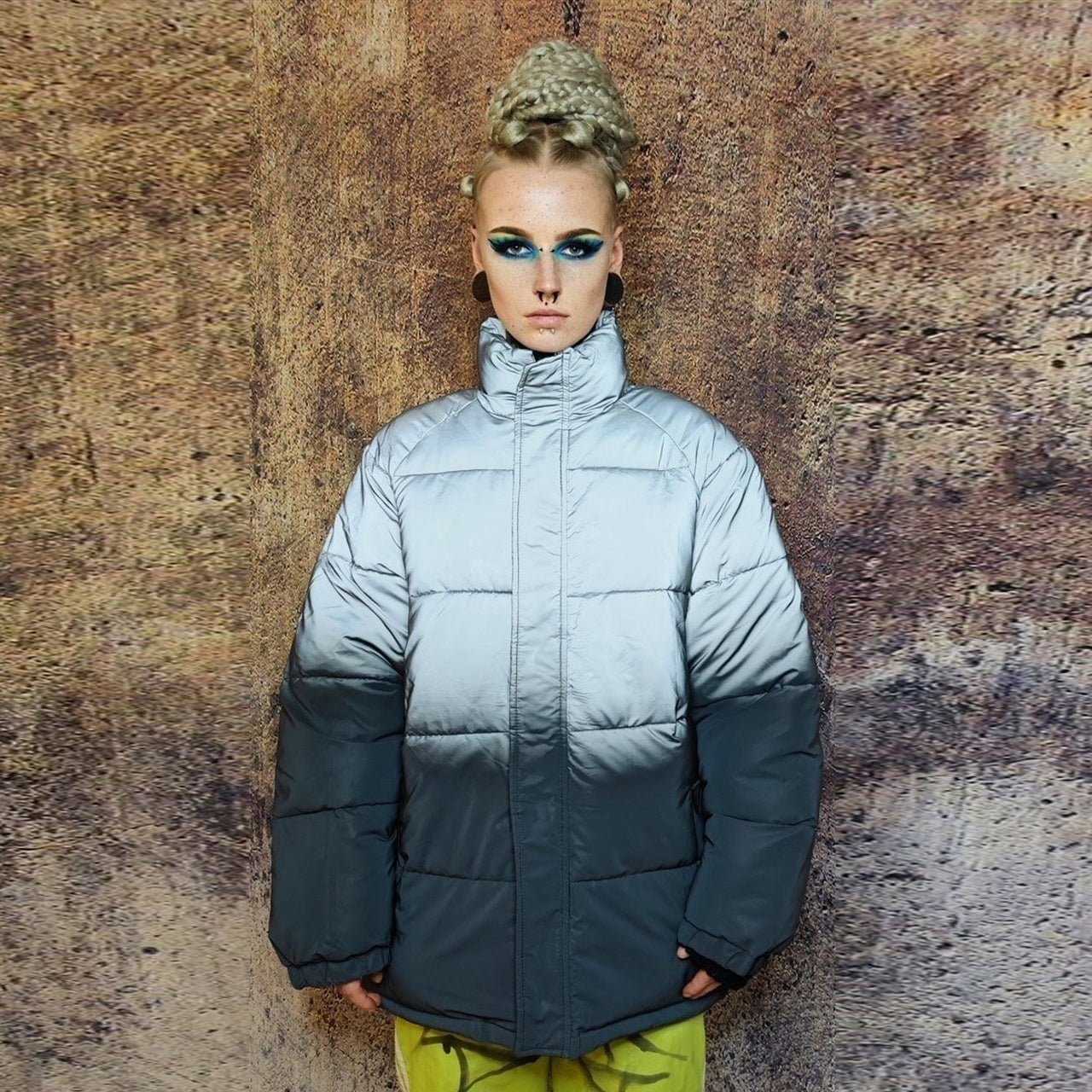 Reflective bomber luminous cotton padded puffer jacket grey