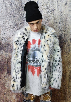 Leopard faux fur jacket animal print fleece bomber in white