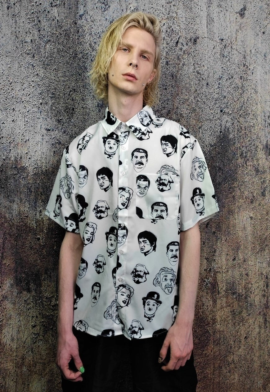 Retro celebrity shirt famous print short sleeve top in white