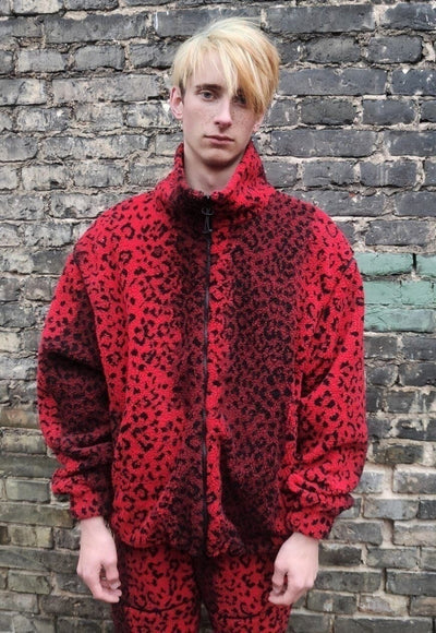 Leopard fleece bomber handmade animal tie-dye 2 in 1 jacket