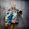 Tie-dye paisley bomber handmade detachable bandanna puffer devil horn jacket skeleton print coat in reversible jacket rainbow pink green