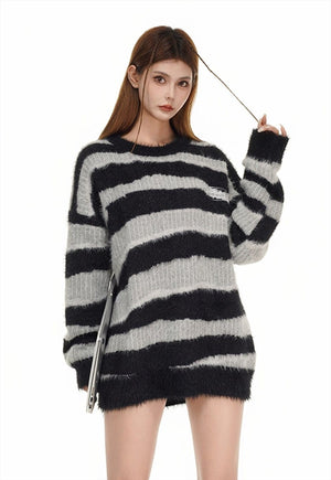 Stripe sweater grey fluffy zebra jumper animal print top