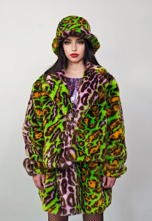 Cropped leopard trench coat green detachable rave bomber