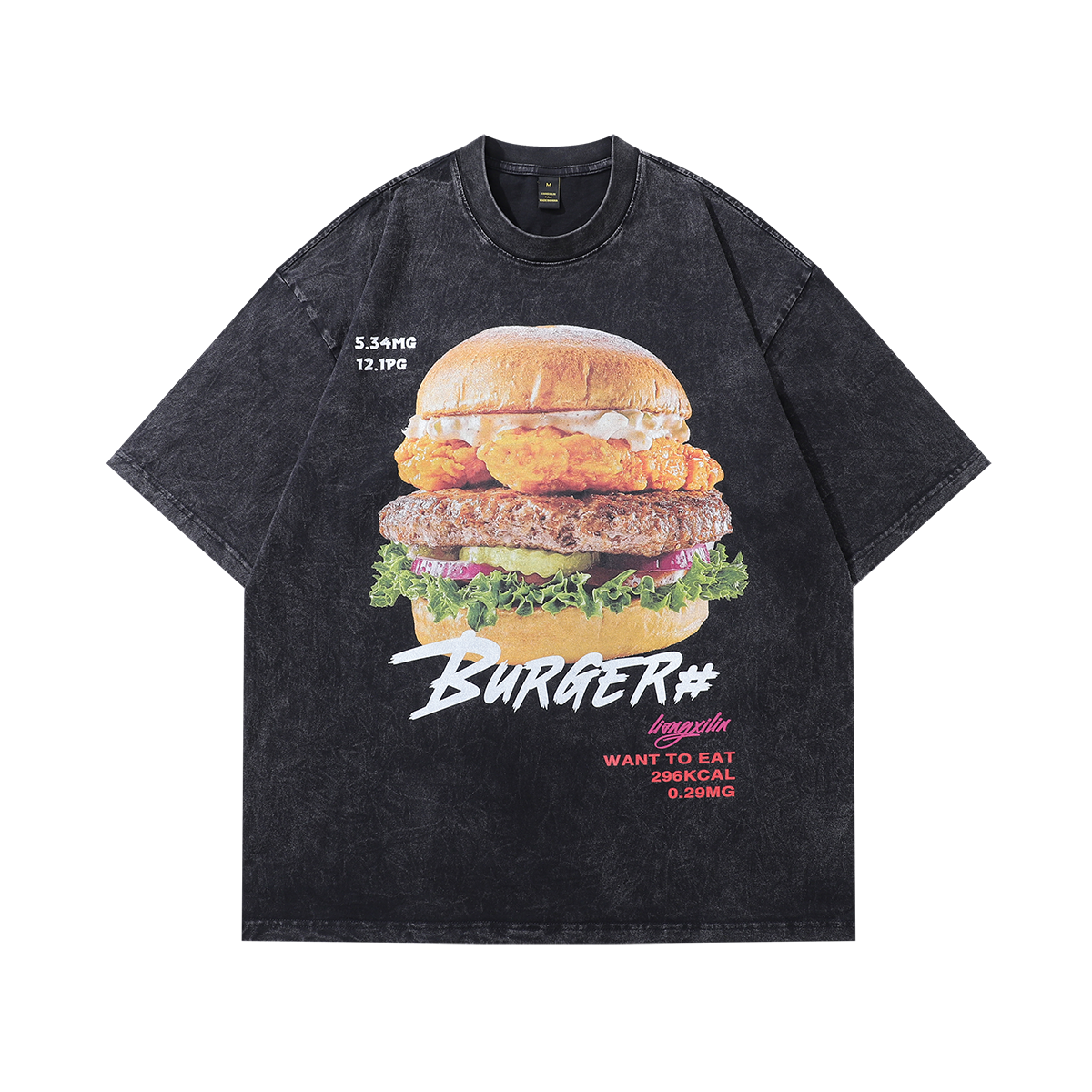 Burger print t-shirt fast food tee Y2k grunge mcdonalds top in vintage grey