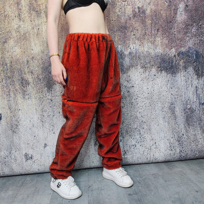 Faux fur joggers luxury fleece party pants handmade bear detachable trousers fluffy premium festival overalls in red black