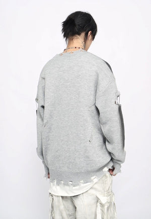 Cross patch sweater grey ripped goth jumper grunge rock top