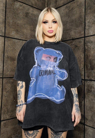 Grunge teddy t-shirt premium vintage wash bear tee in grey