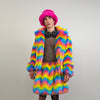 Rainbow faux fur coat cropped unicorn bomber fluffy carnival fleece detachable sleeves festival jacket burning man short luminous overcoat